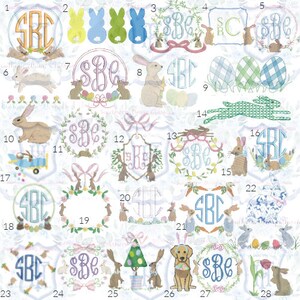 Monogrammerad påskkorgsrosett, personlig påskkorgsskärp, broderad kaninkorgsrosett, monogrammerad seersucker-påskrosett bild 6
