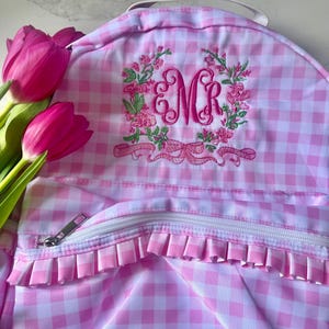 Monogrammed Child&#39;s Backpack, Personalized Backpack, Embroidered School Backpack, Applique Monogrammed Backpack, Gingham Child Backpack
