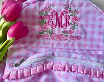 Monogrammed Child's Backpack, Personalized Backpack, Embroidered School Backpack, Applique Monogrammed Backpack, Gingham Child Backpack