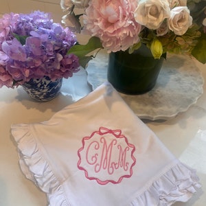 Personalized Ruffle Baby Girl Blanket, Monogrammed Ruffle Stroller Blanket, Embroidered Infant Blanket, Welcome Gift, Baby Shower Present