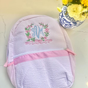 Monogrammed Seersucker Backpack, Personalized Toddler Backpack, Embroidered School Backpack, Applique Monogrammed Backpack, Toddler Backpack