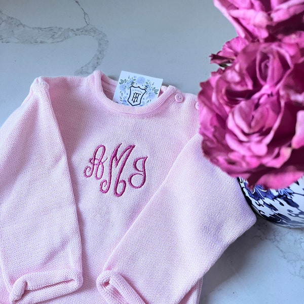 Rollneck Monogrammed Knit Sweater | Child's Personalized Sweater | Baby Gift | Back to School | Long Sleeve Embroidered Pullover
