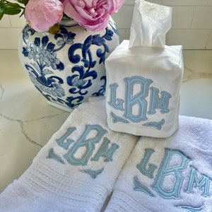 Monogrammed Applique Cotton Hand Towel: Personalized Embroidered Bath Decor