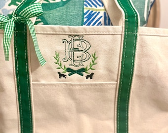 Monogrammed Large Tote Bag, Personalized Canvas Boat Tote Bag, Custom Beach Bag, Personalized Diaper Bag, Pet Bag, Monogram Beach Bag