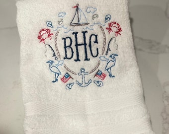 Monogrammed Oyster Hand Towel, Personalized Bath Towel, Guest Bathroom , Embroidered Hand Towel, Kitchen Towel, Wedding Gift, Master Bath