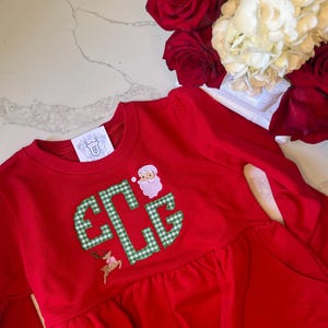 Christmas Monogrammed Ruffle Dress | Personalized Knit Dress | Christmas Monogram Dress, Christmas Tree Dress, Personalized Christmas Outfit