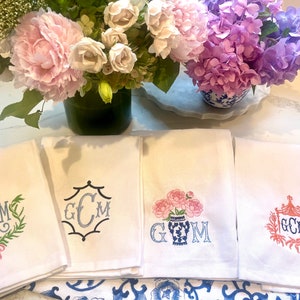 Monogrammed Kitchen Towel, Chinoiserie Kitchen Towel, Personalized Towel, Guest Bathroom, Embroidered Hand Towel, Wedding Gift, Kitchen Gift
