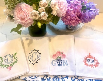 Keukenhanddoek met monogram, chinoiserie keukenhanddoek, gepersonaliseerde handdoek, gastenbadkamer, geborduurde handdoek, huwelijkscadeau, keukencadeau