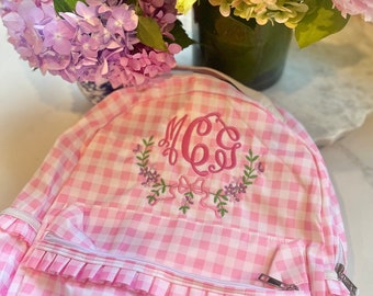 Monogrammed Child's Backpack, Personalized Backpack, Embroidered School Backpack, Applique Monogrammed Backpack, Gingham Child Backpack