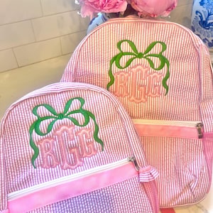 Monogrammierter Seersucker Rucksack, personalisierter Kinderrucksack, gestickter Schulrucksack, Monogrammierter Applikationsrucksack, Kinderrucksack