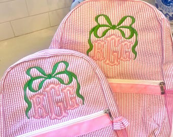Monogrammed Seersucker Backpack, Personalized Child's Backpack, Embroidered School Backpack, Applique Monogrammed Backpack, Child Backpack