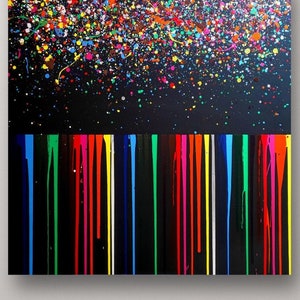 Splash-Art abstract acrylic painting XXL canvas 1 m*1 m modern art colorful original painting hand-painted signed home decor wall decor