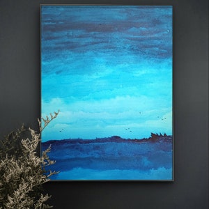 Abstract coastal seascape blue original art on canvas modern painting home decoration wall decoration hand painted