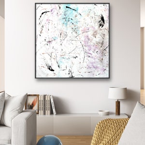 Acrylic painting on canvas/hand-painted abstract art/wall decoration/white pink blue/80*80 cm painting picture original artwork bright modern painting