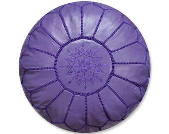 Moroccan Leather Pouffe,leather pouf ottoman, Pouffe footstool cover Purple (NOT FILLED)