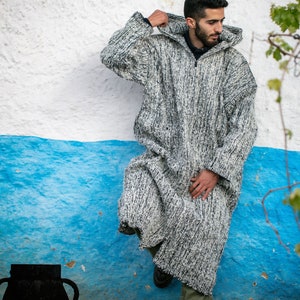 Traditional Moroccan djellaba, Wool kaftan for men, Winter berber clothing, Black & White Moroccan dress, Plus size kaftan image 5