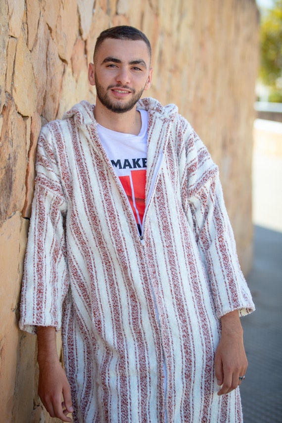 Chilaba tradicional marroquí, caftán de lana para hombre, ropa bereber de  invierno, vestido marroquí blanco y rojo despojado, caftán de talla grande  -  España