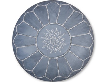 Moroccan Leather Pouffe,leather pouf ottoman, Pouffe footstool cover Grey (NOT FILLED)