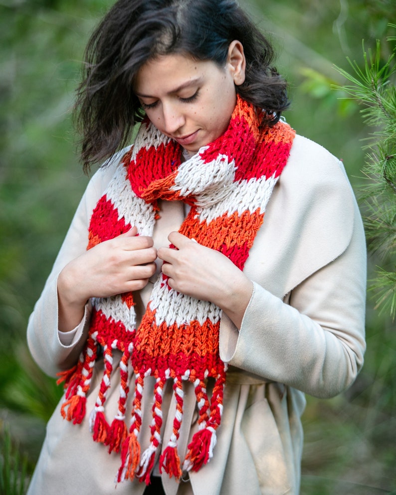 Boho scarf Wool scarf Handwoven scarf scarfs for women, Winter scarf women, Moroccan scarf, Berber scarf Orange & White