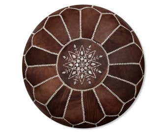 Moroccan Leather Pouffe,leather pouf ottoman, Pouffe footstool cover Wood Brown (NOT FILLED)