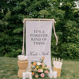 Letrero de boda de lino personalizado / Letrero de tela con estampado elegante / Menú de bar, Letrero de bienvenida, Plano de asientos / Banner de lino personalizado