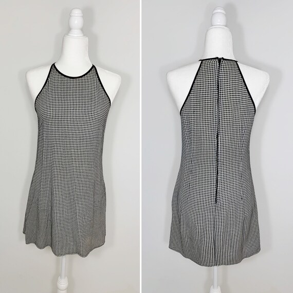 Vintage 90's Black White Gingham Plaid Sleeveless
