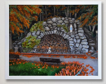 The Grotto at the University of Notre Dame | Original Oil Painting on Canvas | Hand Painted Notre Dame Art | Framed 16x20 Artwork