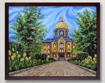 University of Notre Dame Original Artwork | Hand Painted Oil on Canvas | The Golden Dome | Fighting Irish | Notre Dame Graduation