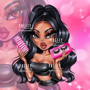 Doll Cartoon Business Portrait Logo, Custom Beauty Industry Logo Design, Small Business Makeup Artist Beauty Salon Lash Tech Portrait Logo