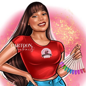 Nail Artist Logo Design, Nail Tech Custom Portrait from Photo, Cartoon Nail Artist Portrait Avatar, Custom Illustration Nail Salon Logo