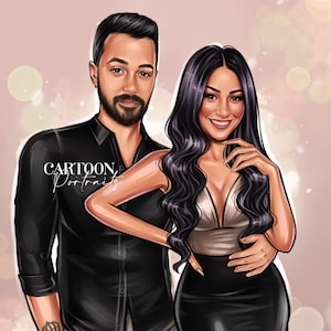 Custom Cartoon Couple Portrait, Wedding Couple Digital Portrait Cartoon Illustration, Personalized Animated Couple Portrait Cartoon Style