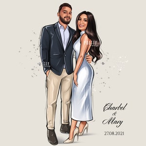 Custom Cartoon Couple Portrait, Wedding Couple Digital Portrait Cartoon Illustration, Personalized Animated Couple Portrait Cartoon Style