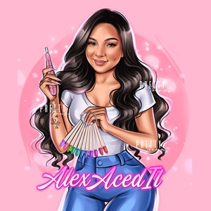 Diseño de logotipo de artista de uñas, retrato personalizado de técnico de uñas a partir de foto, avatar de retrato de artista de uñas de dibujos animados, logotipo de salón de uñas con ilustración personalizada