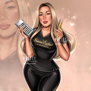Logotipo de retrato de caricatura de técnico de pestañas, logotipo de retrato de caricatura de artista de pestañas personalizado, logotipo de tarjeta de presentación de técnico de pestañas personalizado