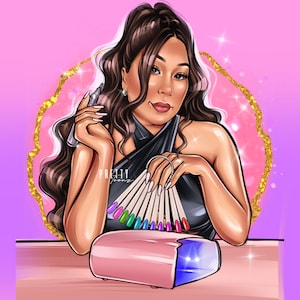 Diseño de logotipo de artista de uñas, retrato personalizado de técnico de uñas a partir de foto, avatar de retrato de artista de uñas de dibujos animados, logotipo de salón de uñas con ilustración personalizada