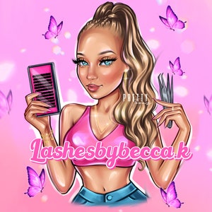 Lash Technician Cartoon Portrait Logo, Personalized Lash Artist Caricature Portrait Logo, Custom Eyelash Technician Business Card Logo Art