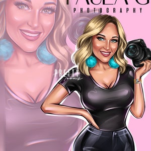 Photography Logo,Cartoon Logo Design Custom, Caricature Logo Fashion Portrait for Cosmetics, Hairstylist, Beauty, Makeup Artist, Boutique