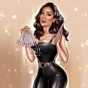 Diseño de logotipo de artista de uñas, retrato personalizado de técnico de uñas a partir de foto, avatar de retrato de artista de uñas de dibujos animados, logotipo de salón de uñas con ilustración personalizada