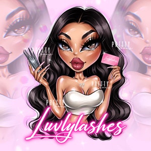 Doll Cartoon Business Portrait Logo, Custom Beauty Industry Logo Design, Small Business Makeup Artist Beauty Salon Lash Tech Portrait Logo