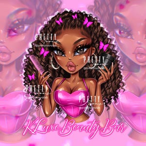 Doll Cartoon Business Portrait Logo, Custom Beauty Industry Logo Design, Small Business Makeup Artist Beauty Salon Lash Tech Portrait Logo