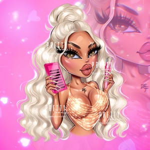Doll Cartoon Business Portrait Logo, Custom Beauty Industry Logo Design, Small Business Makeup Artist Beauty Salon Lash Tech Portrait Logo