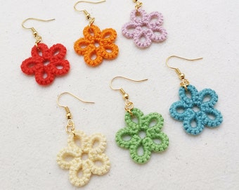 Cute flower earrings, tatting earrings, lace earrings, boho flowers, y2k earrings, simple daisy earrings, flower girl, gift for her