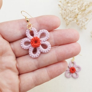 Cherry blossom sakura earrings, pretty pink earrings, cute flower earrings, spring floral jewellery, lace earrings, retro flower earrings