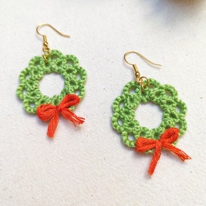 handmade lace christmas wreath earrings