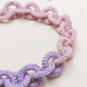 intricate handmade chunky chain lilac and pink bracelet