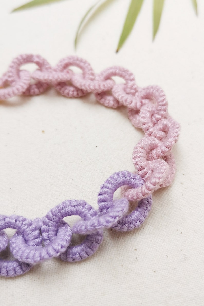 intricate handmade chunky chain lilac and pink bracelet