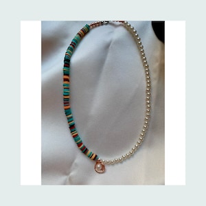 Fimo Shell Pearls necklace choker, necklace Half pearl Half beaded, 90&#39;s Style