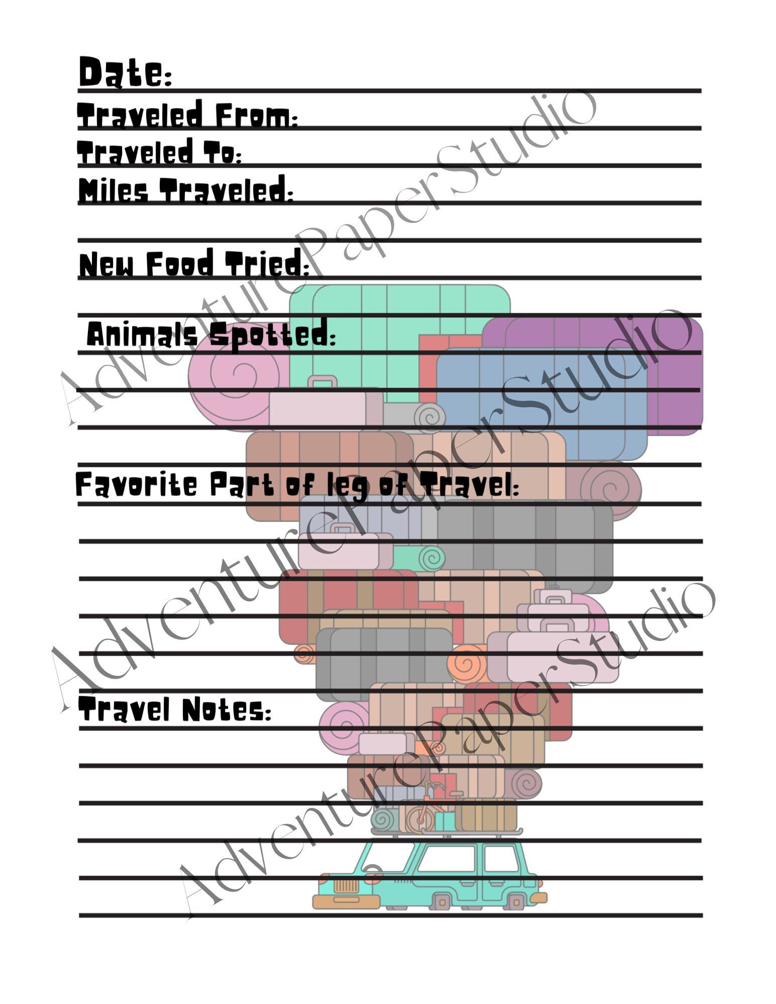 Children's Travel Log Book Activity Page Etsy