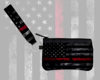 Girl Fire Fighter Thin Red Line Flag Buckle Coin Purses Clutch Pouch Wallet