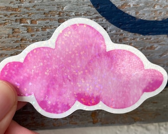 Cloud Sticker, Glitter Pink Cloud Decal, Pink Watercolor Cloud Vinyl Waterproof Sticker, Laptop Sticker, Journal Sticker, Pink Clouds